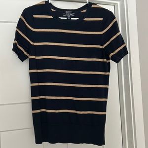 Lands End Navy and Tan stripped sweater shirt